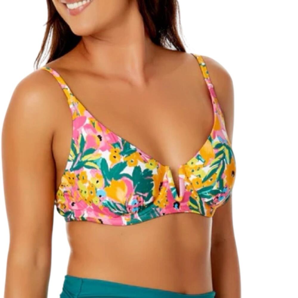 Anne Cole Women XL Wire Elon-gated Floral underwire Bikini top Swimsuit